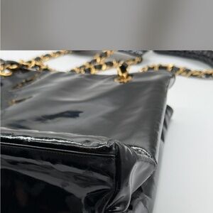 CHANEL Black Patent Leather Shoulder Bag with Gold Chain